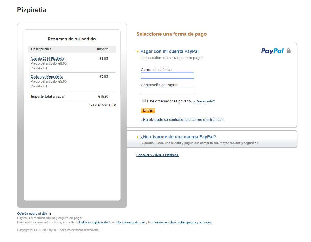 Inspector Escultura Sinis Pagar a través de PayPal sin tener cuenta de Paypal - Pizpiretia
